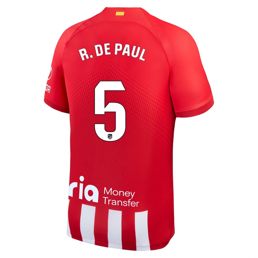 Mænd Rodrigo De Paul #5 Rød Hvid Hjemmebane Spillertrøjer 2023/24 Trøje T-Shirt