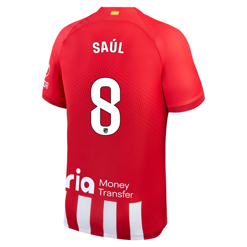 Mænd Saul Niguez #8 Rød Hvid Hjemmebane Spillertrøjer 2023/24 Trøje T-Shirt