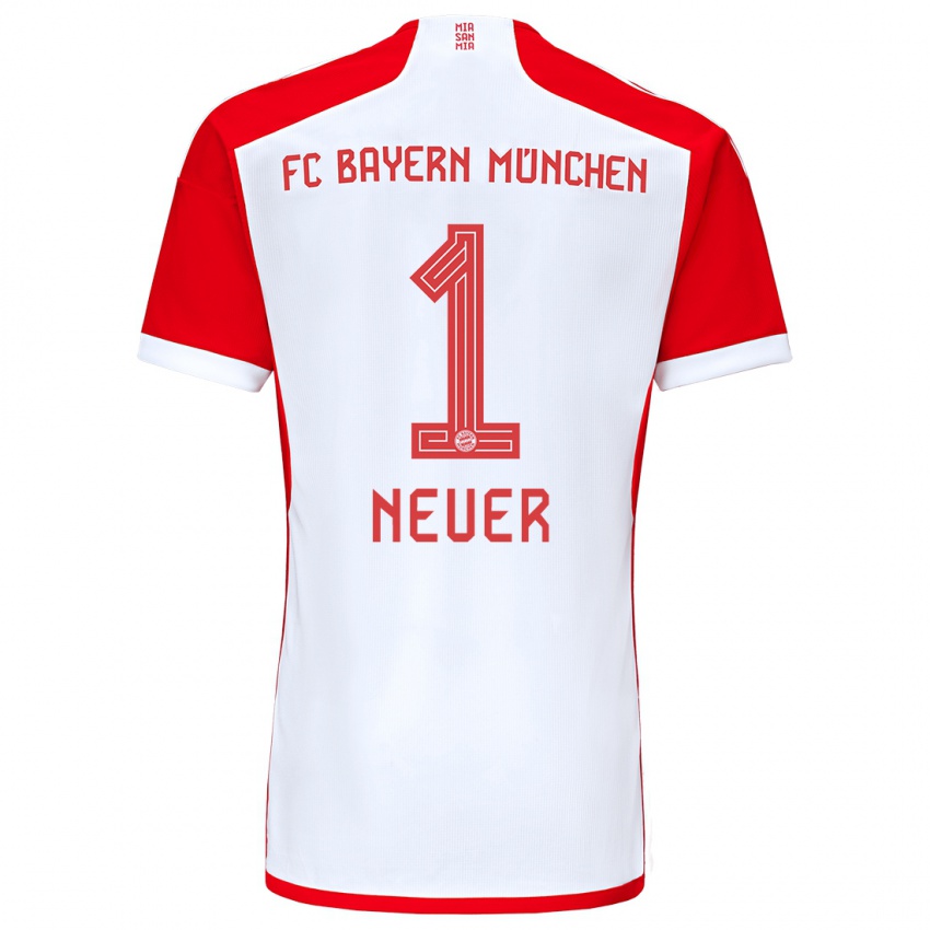 Mænd Manuel Neuer #1 Rød Hvid Hjemmebane Spillertrøjer 2023/24 Trøje T-Shirt