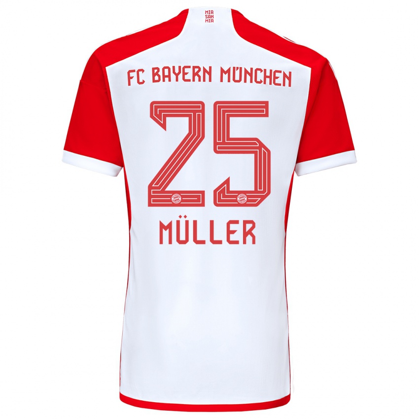 Mænd Thomas Muller #25 Rød Hvid Hjemmebane Spillertrøjer 2023/24 Trøje T-Shirt