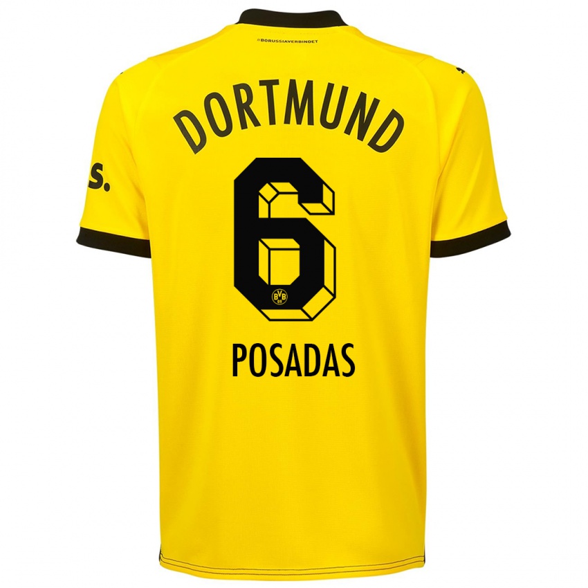 Mænd Leonardo Posadas #6 Gul Hjemmebane Spillertrøjer 2023/24 Trøje T-Shirt