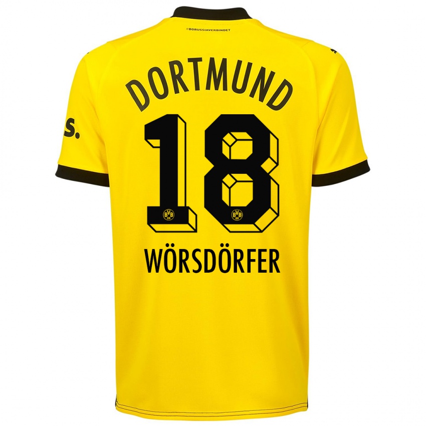 Mænd Len Wörsdörfer #18 Gul Hjemmebane Spillertrøjer 2023/24 Trøje T-Shirt