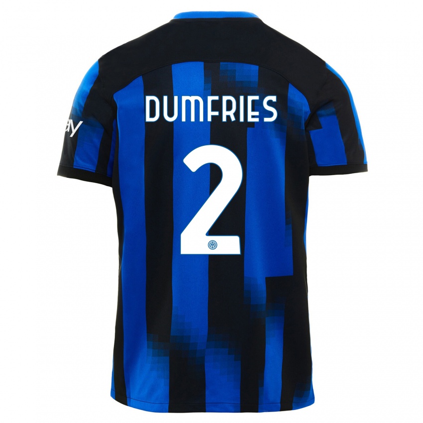 Mænd Denzel Dumfries #2 Sort Blå Hjemmebane Spillertrøjer 2023/24 Trøje T-Shirt