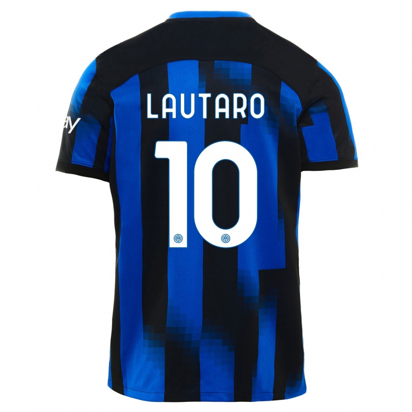 Mænd Lautaro Martinez #10 Sort Blå Hjemmebane Spillertrøjer 2023/24 Trøje T-Shirt