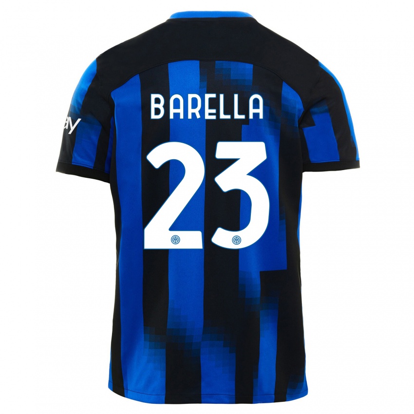 Mænd Nicolo Barella #23 Sort Blå Hjemmebane Spillertrøjer 2023/24 Trøje T-Shirt