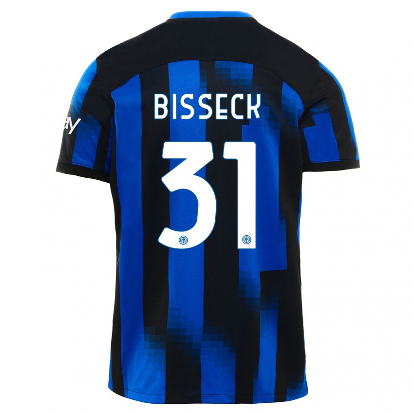 Mænd Yann Bisseck #31 Sort Blå Hjemmebane Spillertrøjer 2023/24 Trøje T-Shirt