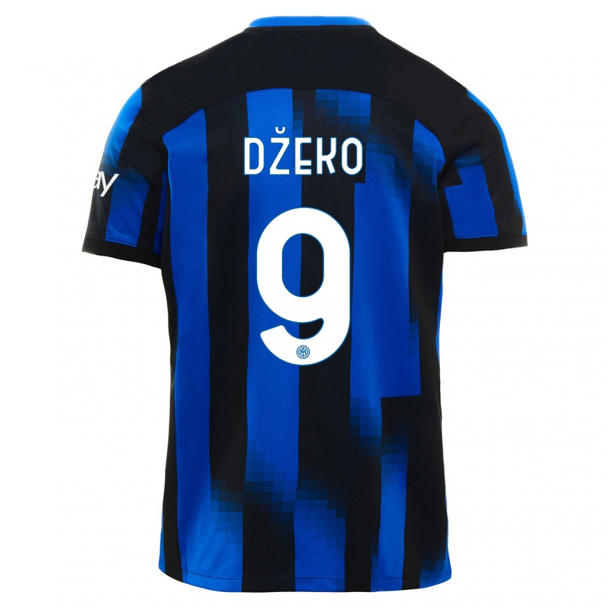 Mænd Edin Dzeko #9 Sort Blå Hjemmebane Spillertrøjer 2023/24 Trøje T-Shirt