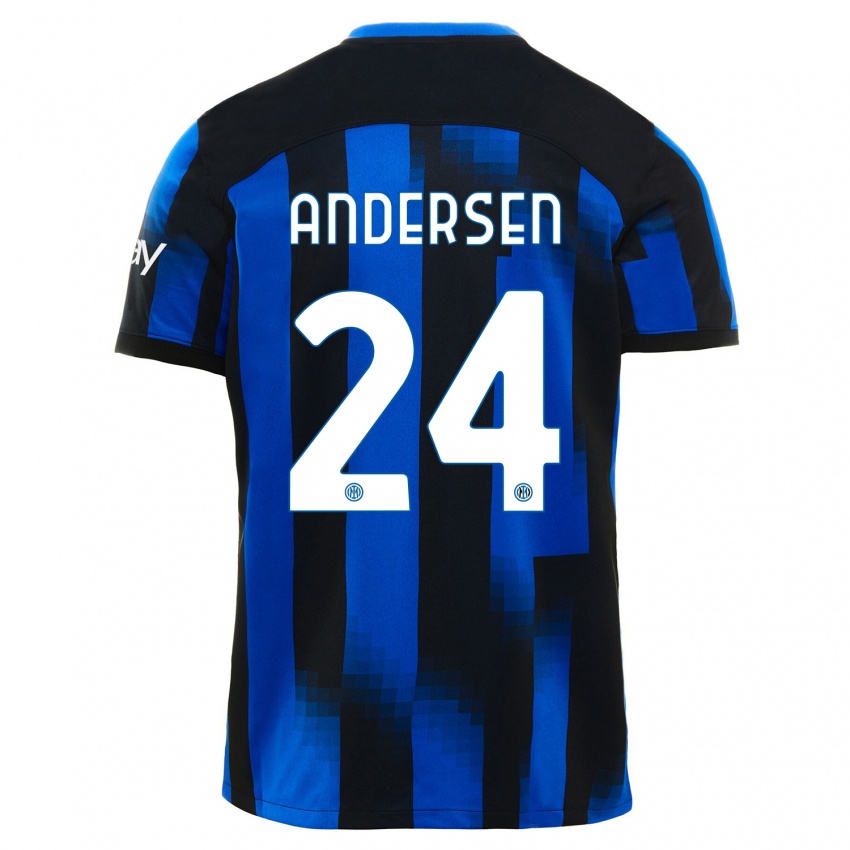 Mænd Silas Andersen #24 Sort Blå Hjemmebane Spillertrøjer 2023/24 Trøje T-Shirt