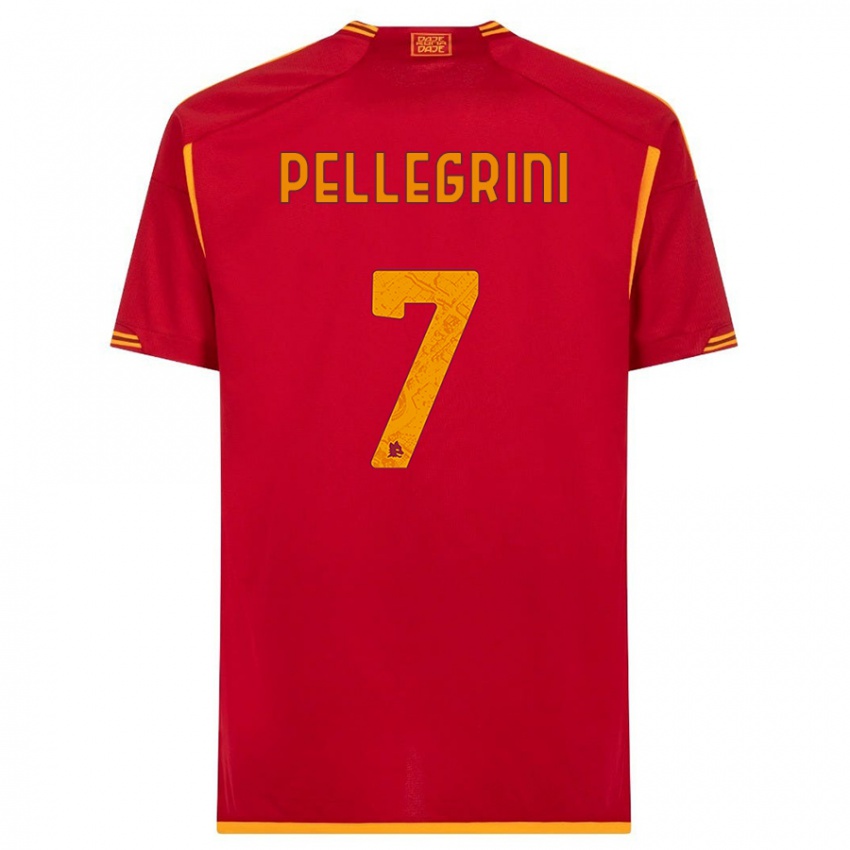 Mænd Lorenzo Pellegrini #7 Rød Hjemmebane Spillertrøjer 2023/24 Trøje T-Shirt