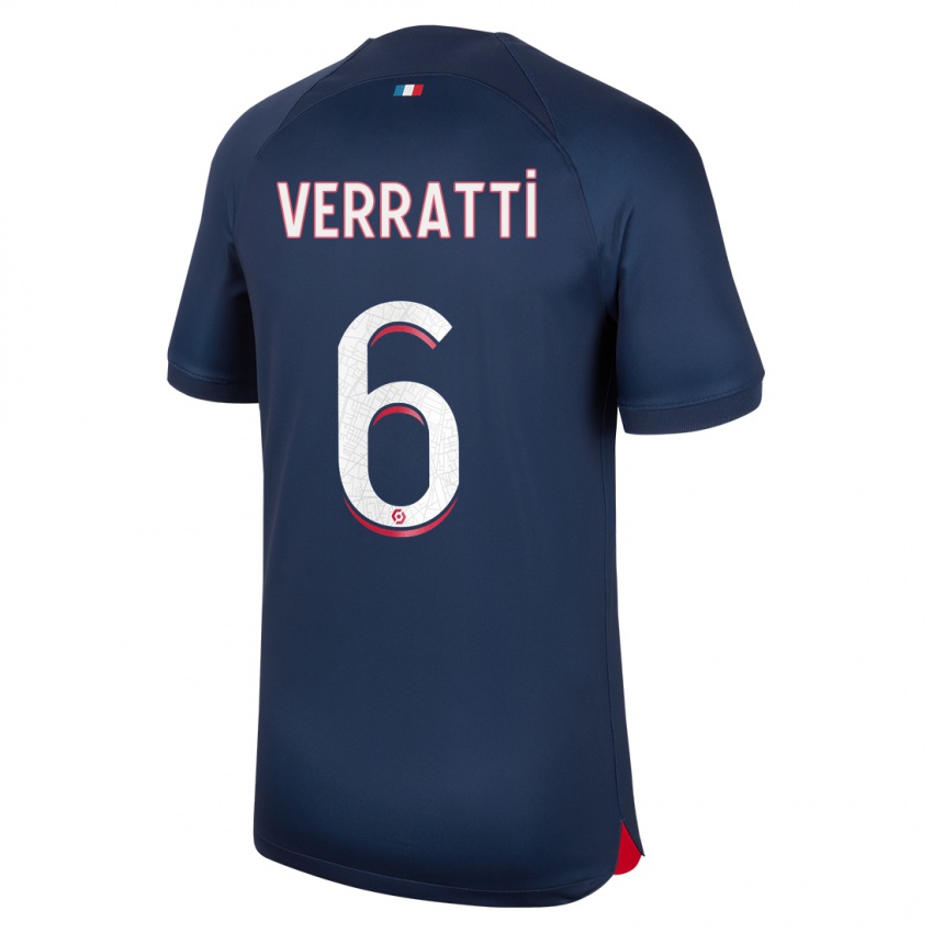 Mænd Marco Verratti #6 Blå Rød Hjemmebane Spillertrøjer 2023/24 Trøje T-Shirt
