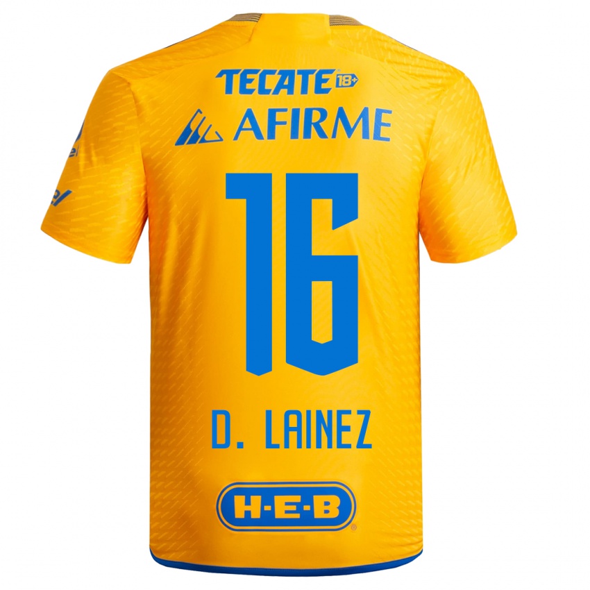 Mænd Diego Lainez #16 Gul Hjemmebane Spillertrøjer 2023/24 Trøje T-Shirt