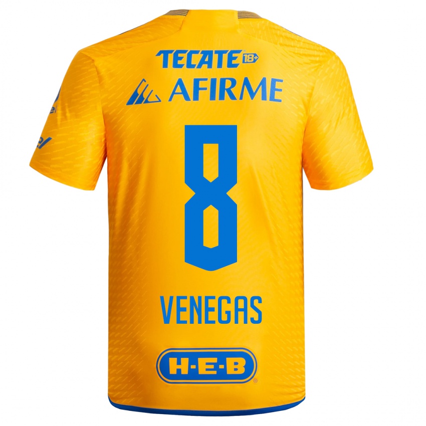 Mænd Francisco Venegas #8 Gul Hjemmebane Spillertrøjer 2023/24 Trøje T-Shirt