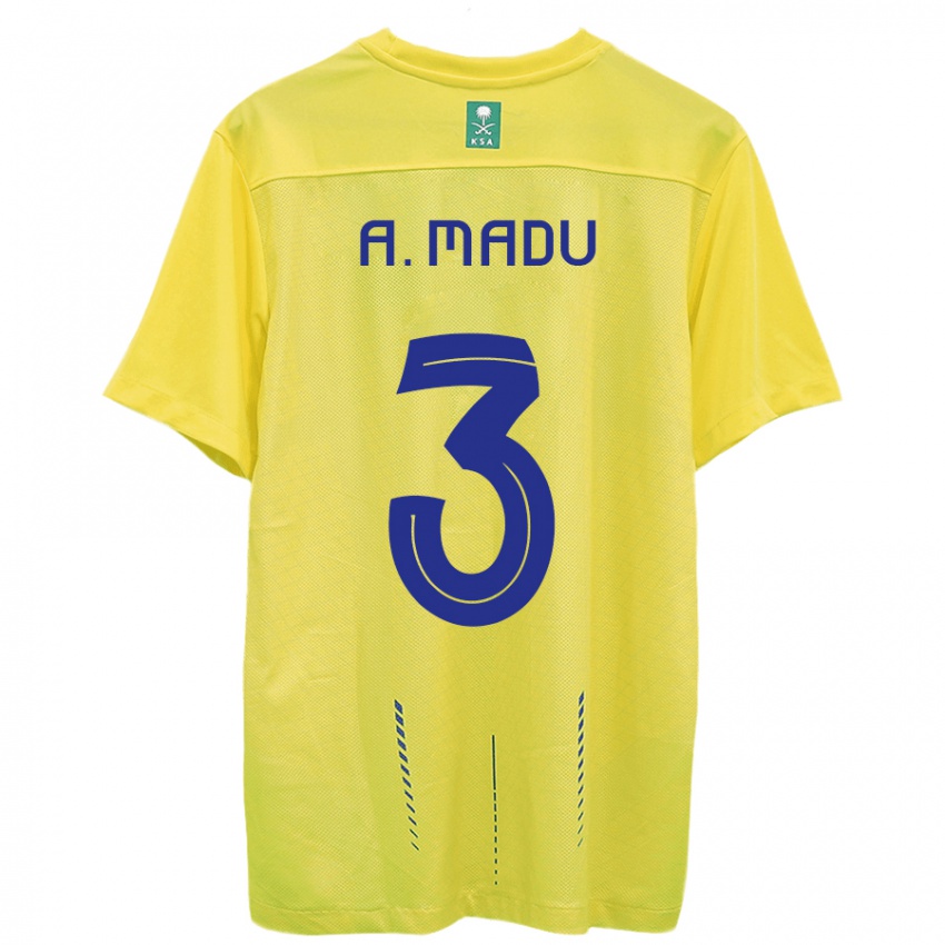 Mænd Abdullah Madu #3 Gul Hjemmebane Spillertrøjer 2023/24 Trøje T-Shirt