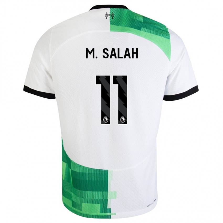 Mænd Mohamed Salah #11 Hvid Grøn Udebane Spillertrøjer 2023/24 Trøje T-Shirt