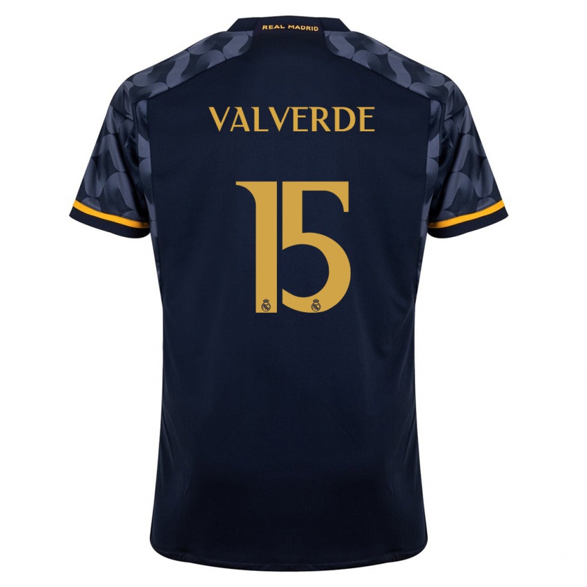 Mænd Federico Valverde #15 Mørkeblå Udebane Spillertrøjer 2023/24 Trøje T-Shirt