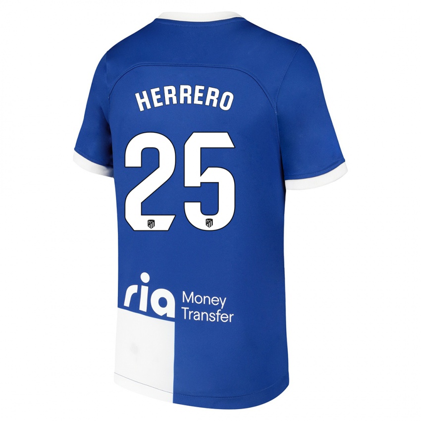 Mænd Alex Herrero #25 Blå Hvid Udebane Spillertrøjer 2023/24 Trøje T-Shirt