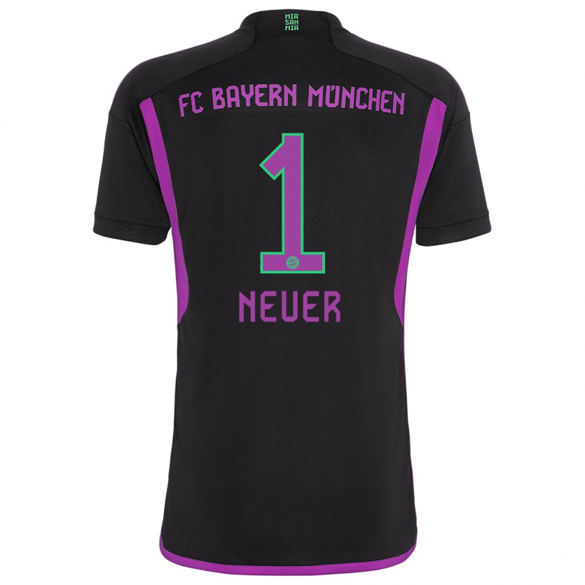 Mænd Manuel Neuer #1 Sort Udebane Spillertrøjer 2023/24 Trøje T-Shirt