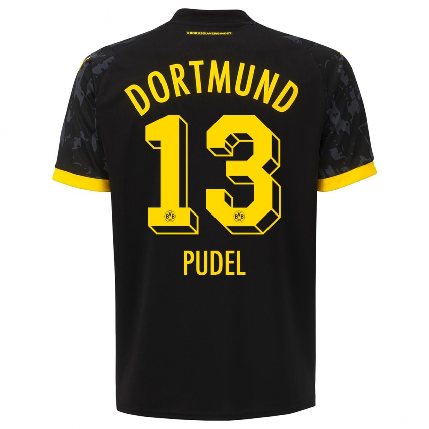 Mænd Bjarne Pudel #13 Sort Udebane Spillertrøjer 2023/24 Trøje T-Shirt