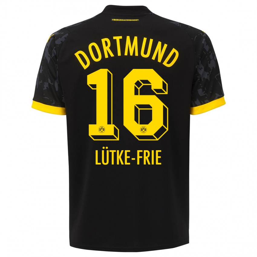 Mænd Dennis Lütke-Frie #16 Sort Udebane Spillertrøjer 2023/24 Trøje T-Shirt