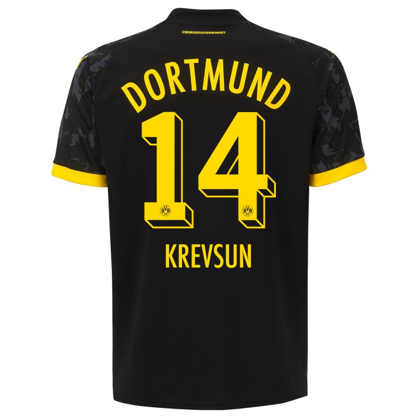 Mænd Danylo Krevsun #14 Sort Udebane Spillertrøjer 2023/24 Trøje T-Shirt