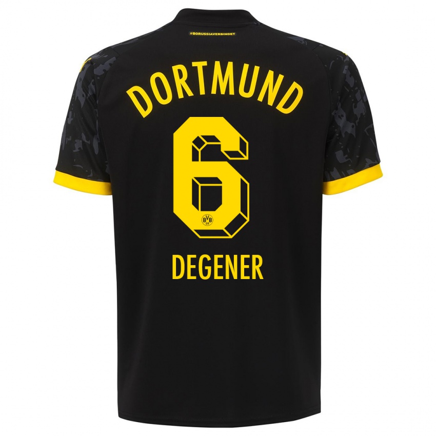 Mænd Tim Degener #6 Sort Udebane Spillertrøjer 2023/24 Trøje T-Shirt