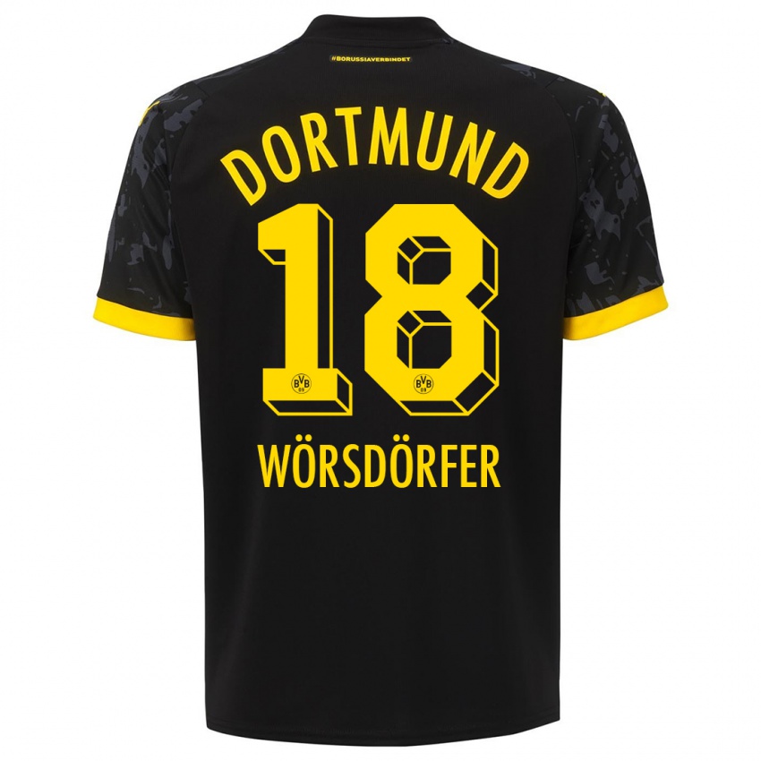 Mænd Len Wörsdörfer #18 Sort Udebane Spillertrøjer 2023/24 Trøje T-Shirt