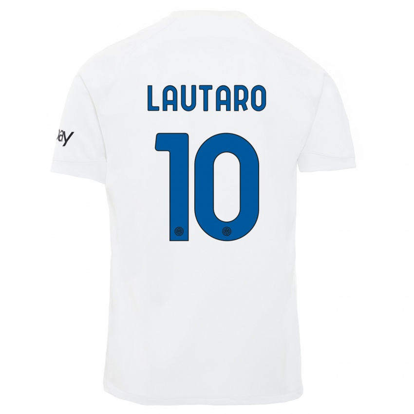 Mænd Lautaro Martinez #10 Hvid Udebane Spillertrøjer 2023/24 Trøje T-Shirt