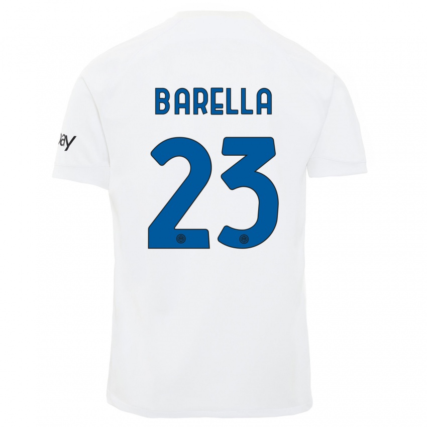 Mænd Nicolo Barella #23 Hvid Udebane Spillertrøjer 2023/24 Trøje T-Shirt