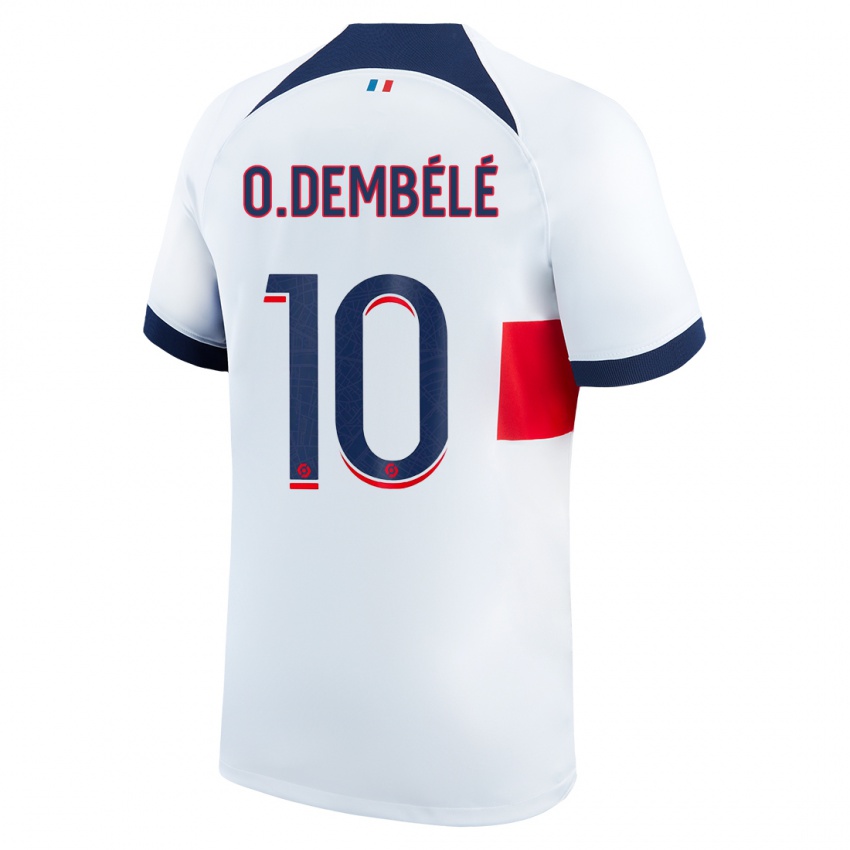 Mænd Ousmane Dembele #10 Hvid Udebane Spillertrøjer 2023/24 Trøje T-Shirt