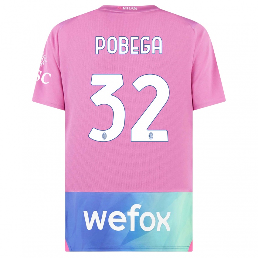 Mænd Tommaso Pobega #32 Pink Lilla Tredje Sæt Spillertrøjer 2023/24 Trøje T-Shirt