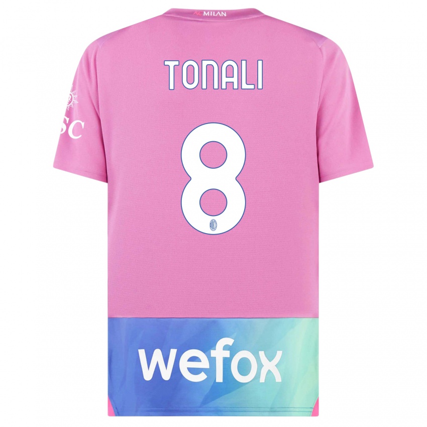 Mænd Sandro Tonali #8 Pink Lilla Tredje Sæt Spillertrøjer 2023/24 Trøje T-Shirt