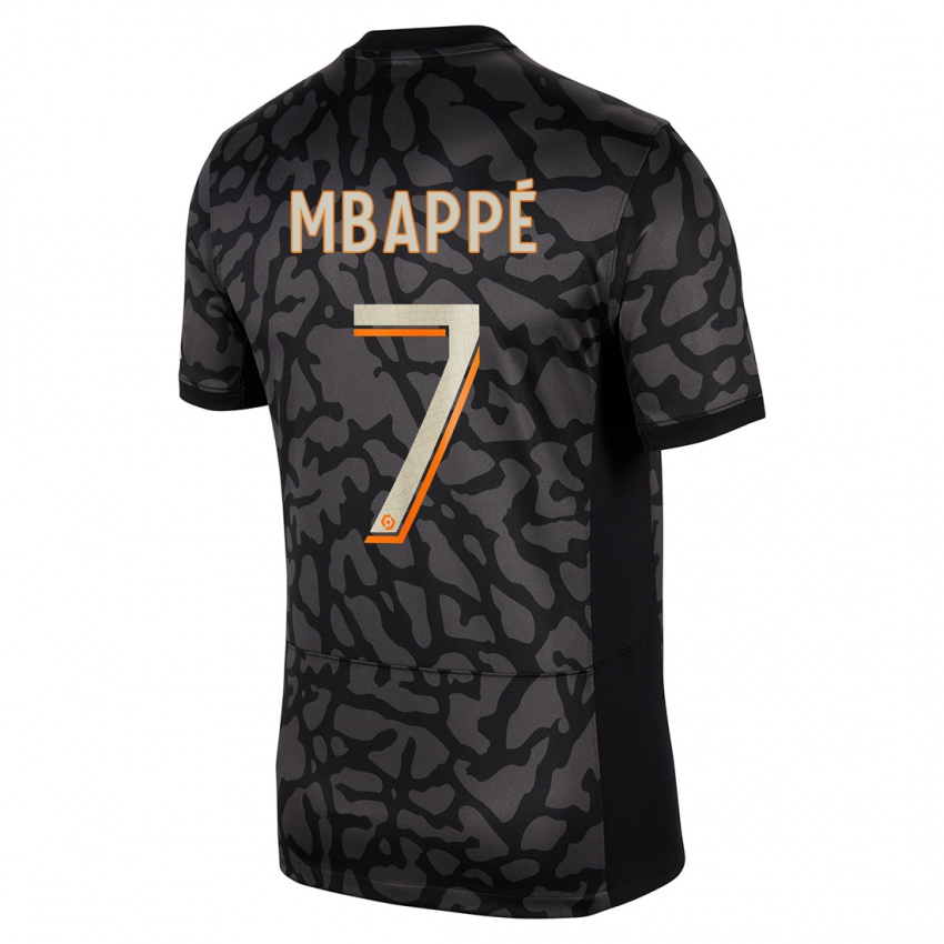Mænd Kylian Mbappe #7 Sort Tredje Sæt Spillertrøjer 2023/24 Trøje T-Shirt