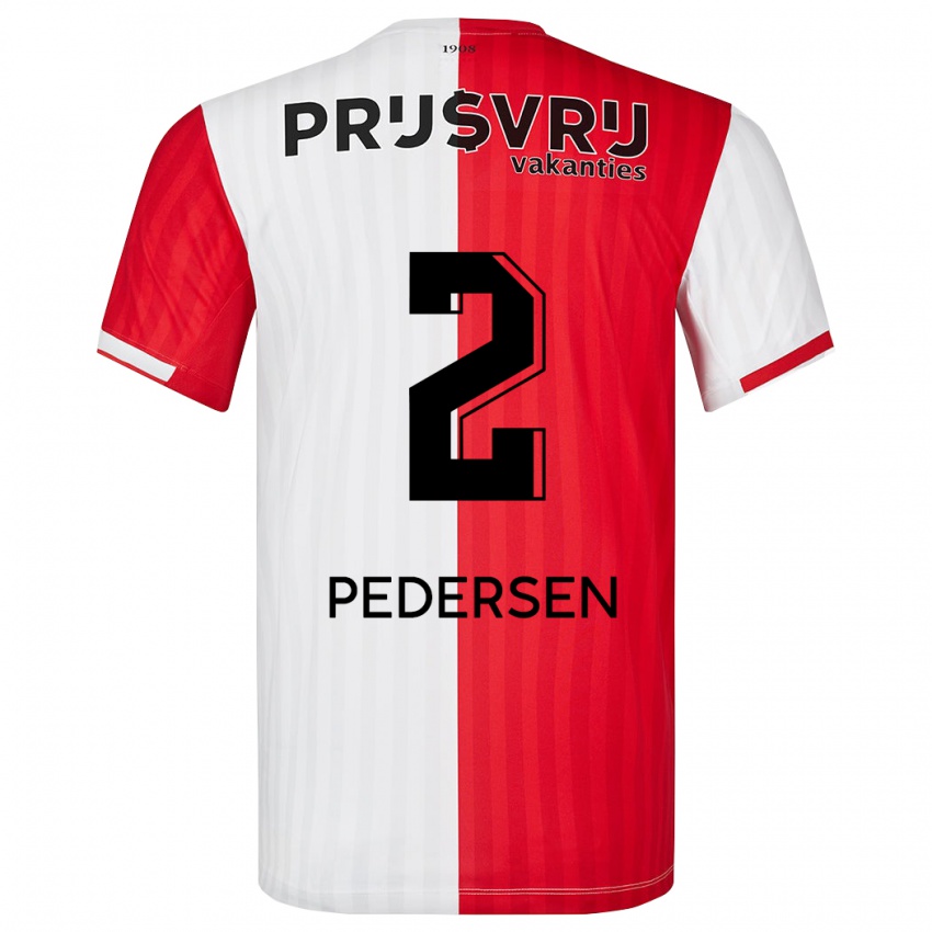 Kvinder Marcus Pedersen #2 Rød Hvid Hjemmebane Spillertrøjer 2023/24 Trøje T-Shirt