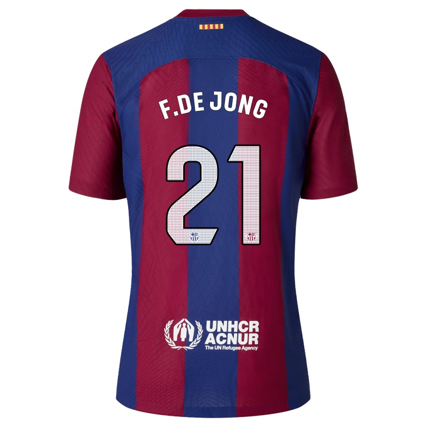 Kvinder Frenkie De Jong #21 Rød Blå Hjemmebane Spillertrøjer 2023/24 Trøje T-Shirt