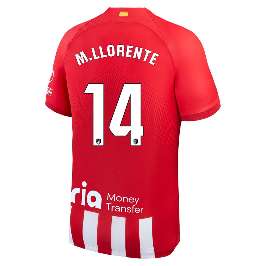 Kvinder Marcos Llorente #14 Rød Hvid Hjemmebane Spillertrøjer 2023/24 Trøje T-Shirt