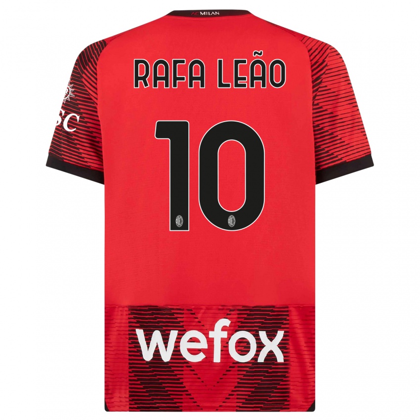 Kvinder Rafael Leao #10 Rød Sort Hjemmebane Spillertrøjer 2023/24 Trøje T-Shirt