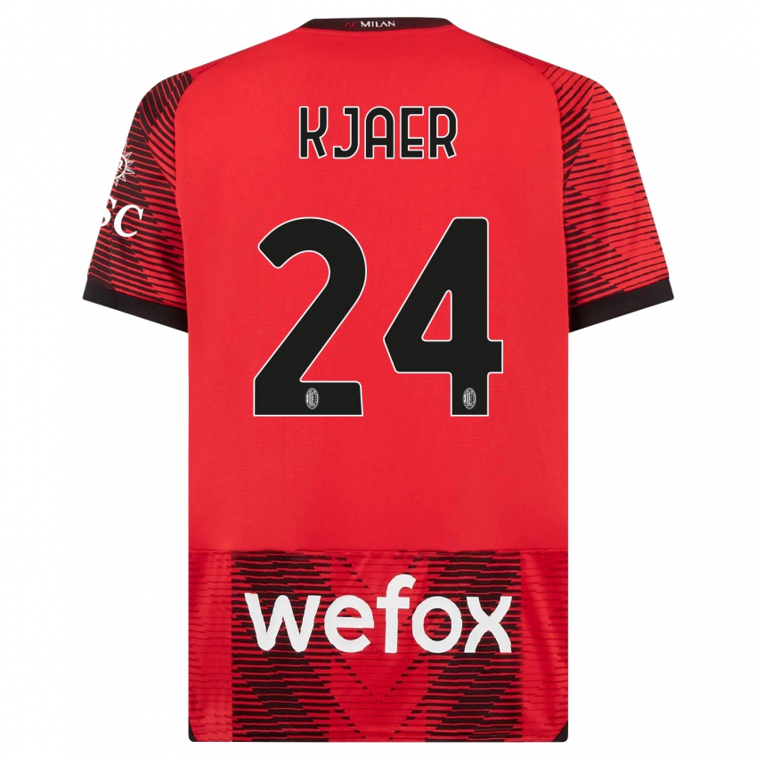 Kvinder Simon Kjaer #24 Rød Sort Hjemmebane Spillertrøjer 2023/24 Trøje T-Shirt