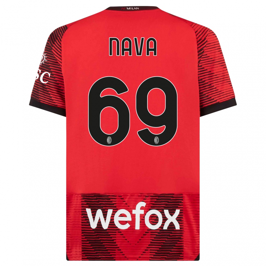 Kvinder Lapo Nava #69 Rød Sort Hjemmebane Spillertrøjer 2023/24 Trøje T-Shirt