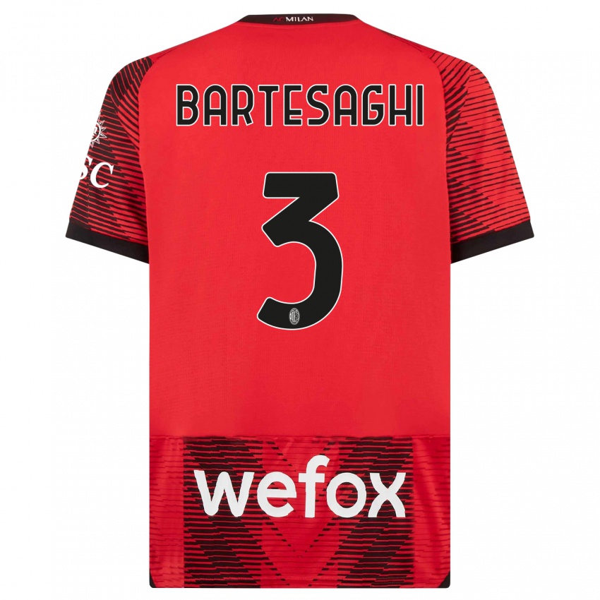 Kvinder Davide Bartesaghi #3 Rød Sort Hjemmebane Spillertrøjer 2023/24 Trøje T-Shirt