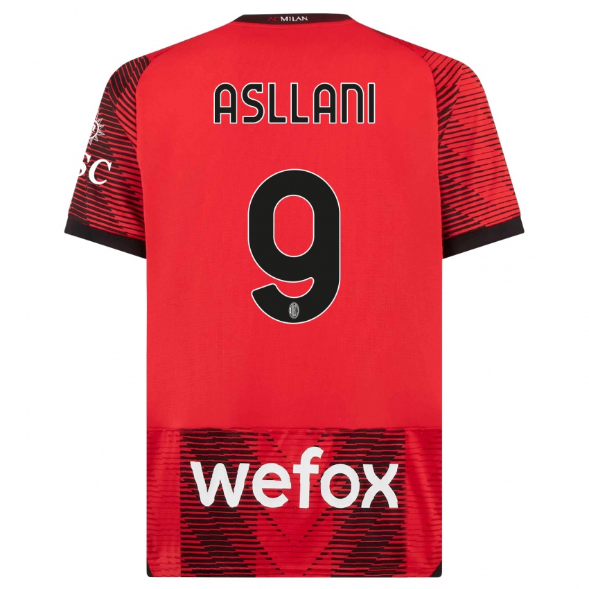 Kvinder Kosovare Asllani #9 Rød Sort Hjemmebane Spillertrøjer 2023/24 Trøje T-Shirt