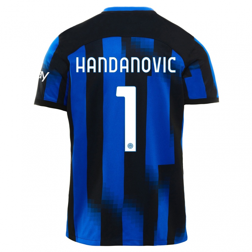 Kvinder Samir Handanovic #1 Sort Blå Hjemmebane Spillertrøjer 2023/24 Trøje T-Shirt