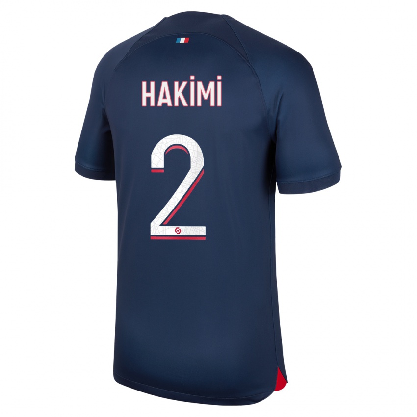 Kvinder Achraf Hakimi #2 Blå Rød Hjemmebane Spillertrøjer 2023/24 Trøje T-Shirt