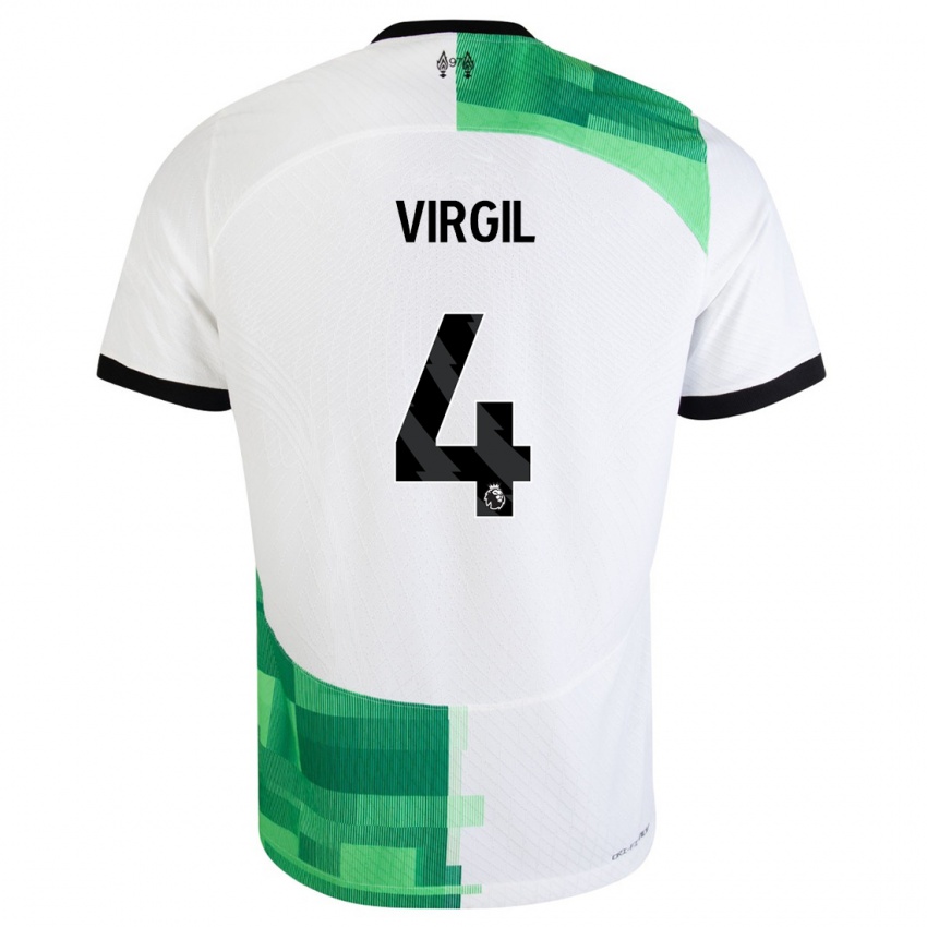 Kvinder Virgil Van Dijk #4 Hvid Grøn Udebane Spillertrøjer 2023/24 Trøje T-Shirt