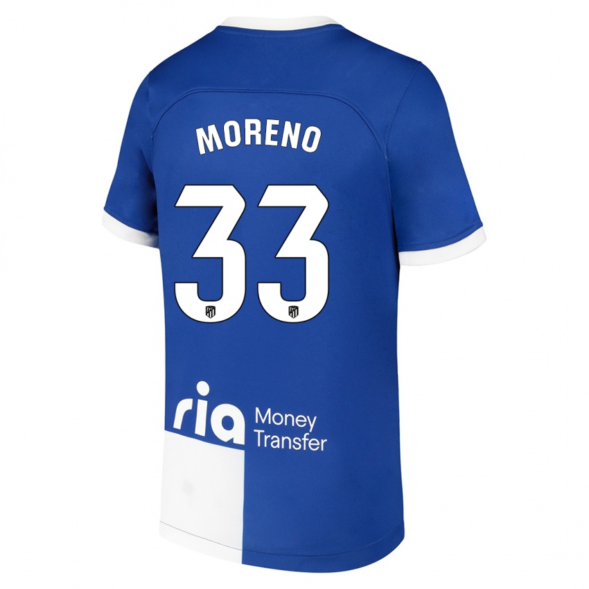 Kvinder Alberto Moreno #33 Blå Hvid Udebane Spillertrøjer 2023/24 Trøje T-Shirt