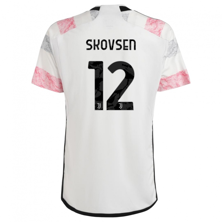 Kvinder Matilde Lundorf Skovsen #12 Hvid Pink Udebane Spillertrøjer 2023/24 Trøje T-Shirt