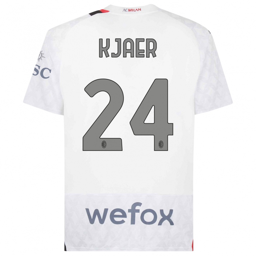 Kvinder Simon Kaer #24 Hvid Udebane Spillertrøjer 2023/24 Trøje T-Shirt