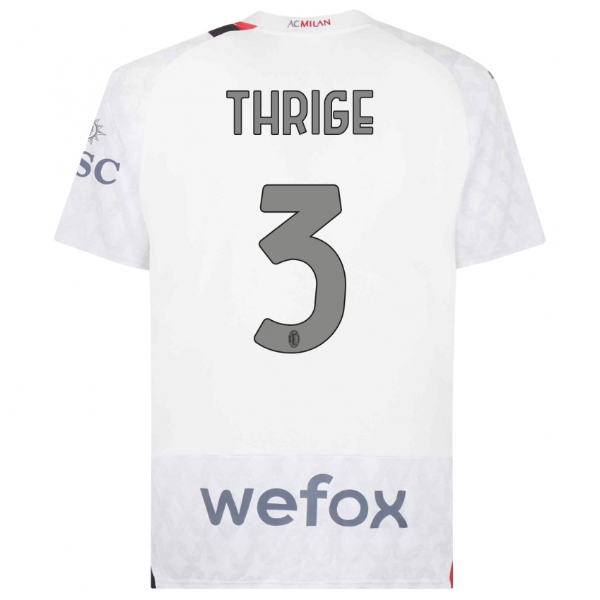 Kvinder Sara Thrige #3 Hvid Udebane Spillertrøjer 2023/24 Trøje T-Shirt