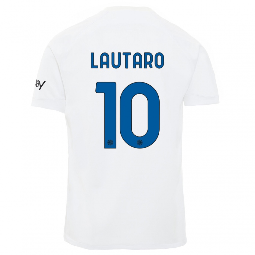 Kvinder Lautaro Martinez #10 Hvid Udebane Spillertrøjer 2023/24 Trøje T-Shirt