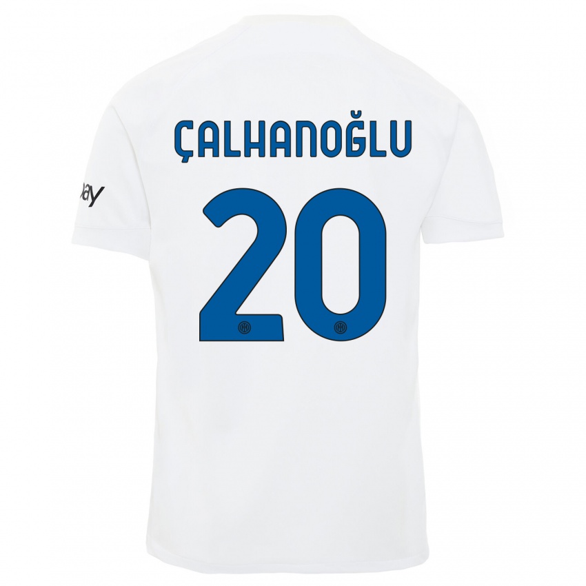 Kvinder Hakan Calhanoglu #20 Hvid Udebane Spillertrøjer 2023/24 Trøje T-Shirt