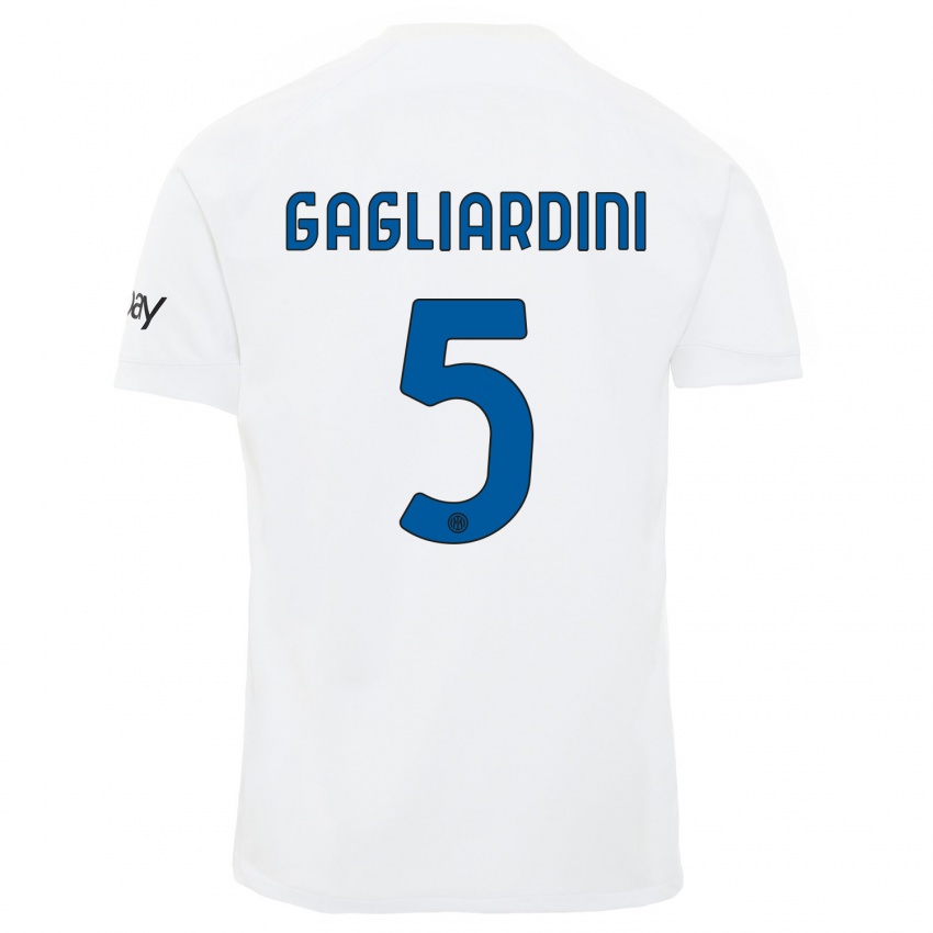 Kvinder Roberto Gagliardini #5 Hvid Udebane Spillertrøjer 2023/24 Trøje T-Shirt